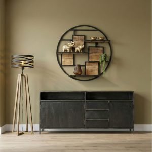Dressoir Paterno Tower Living gecombineerd met Wandrek Milou van HUUS perfect voor een industrieël interieur