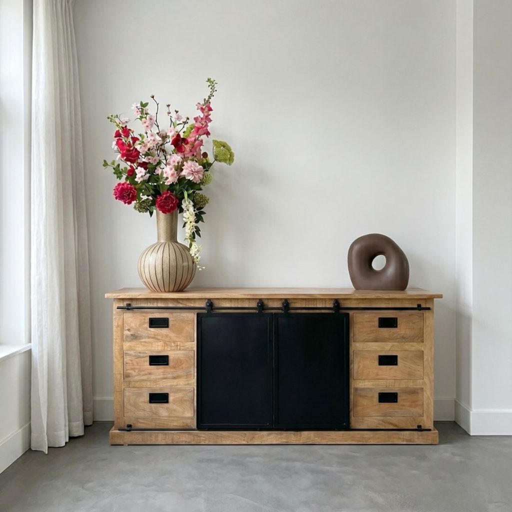 Industrieel dressoir Lotte 196cm van HUUS en gemaakt van mangohout