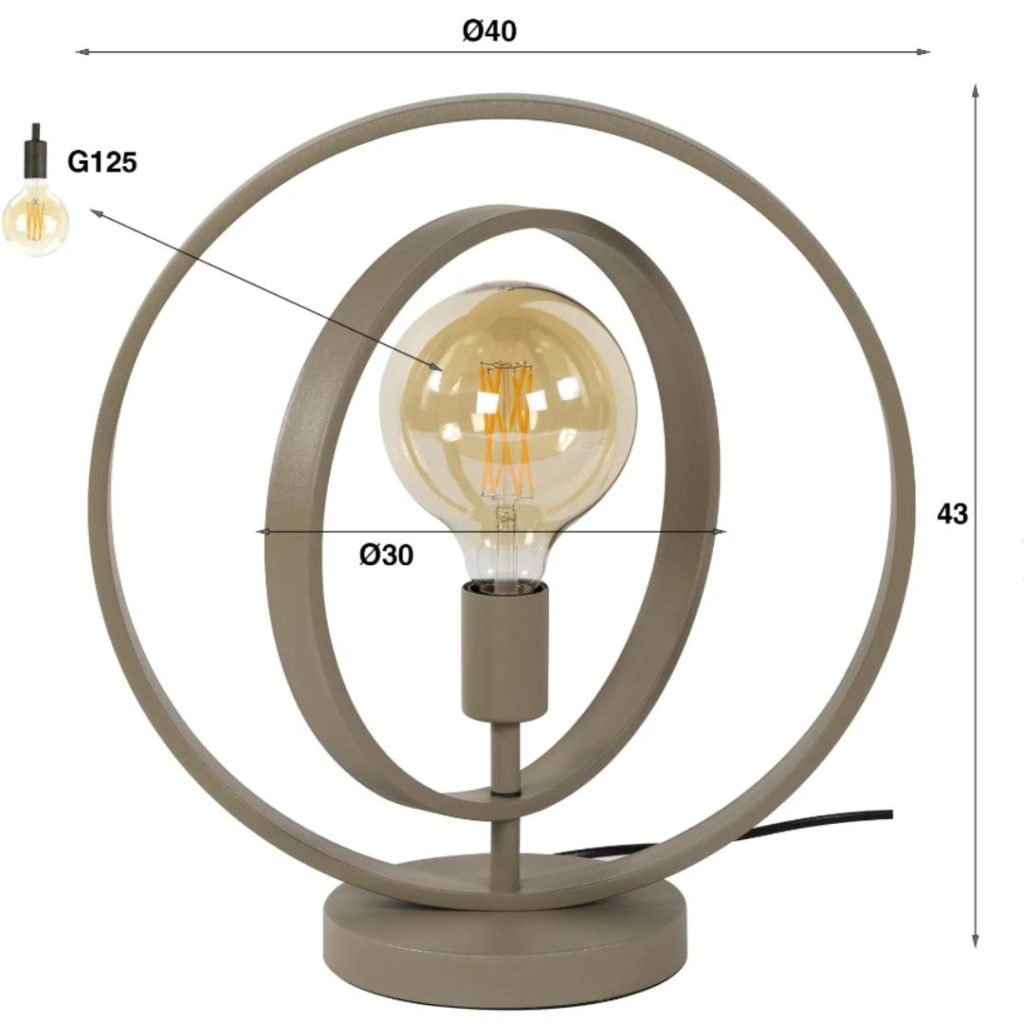 witte achtergrond met zichtbaar ringvormig ontwerp en weergegeven afmetingen van de lamp.