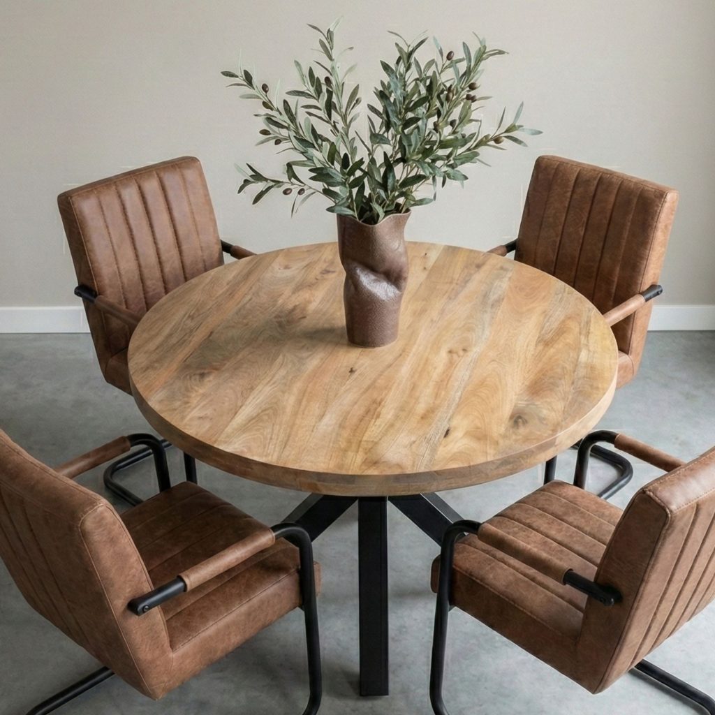Industriële eetkamersetting met eettafel Iris en eetkamerstoel One van HUUS.