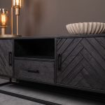 Detail foto tv-meubel Floor met een zwart vissengraat patroon
