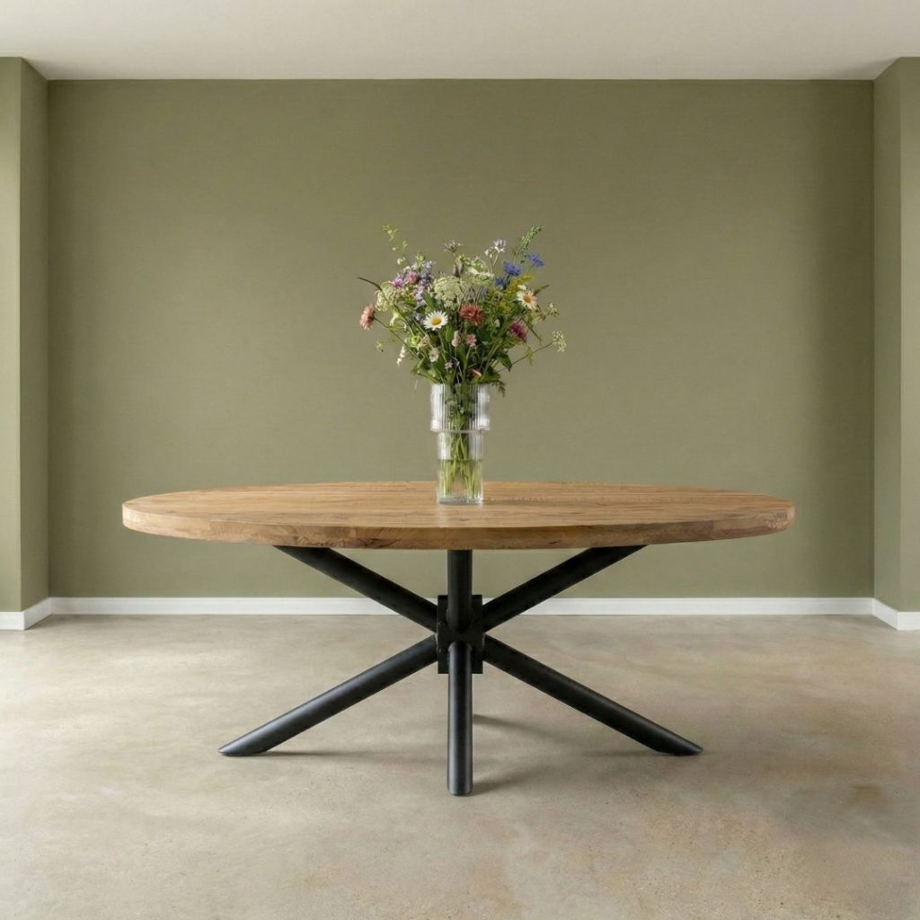 Populaire mangohouten Eettafel Iris Ovaal van HUUS met een ronde poot