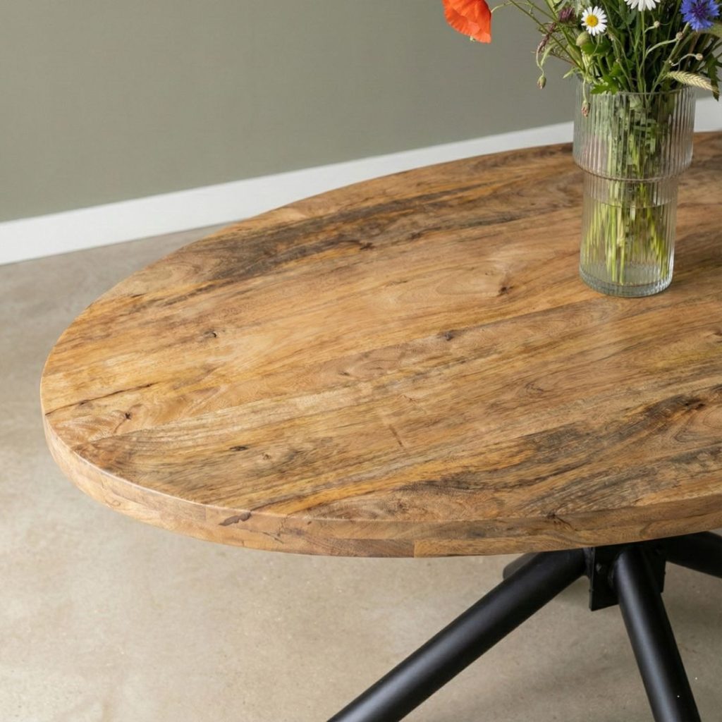 Mangohouten tafelblad van Eettafel Iris Ovaal van HUUS