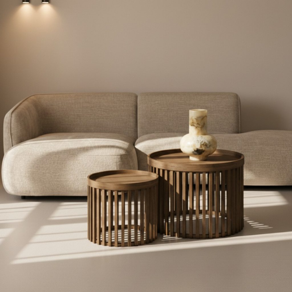 Rechtte salontafelset Pascal gemaakt van mangohout en perfect voor een modern interieur.