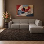 Nieuw, hoekbank Kay in de stof Mushroom boucle, betaalbaar en hoog comfort.