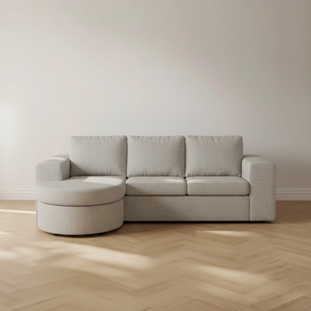 Beige hoekbank Roos van in een modern interieur.