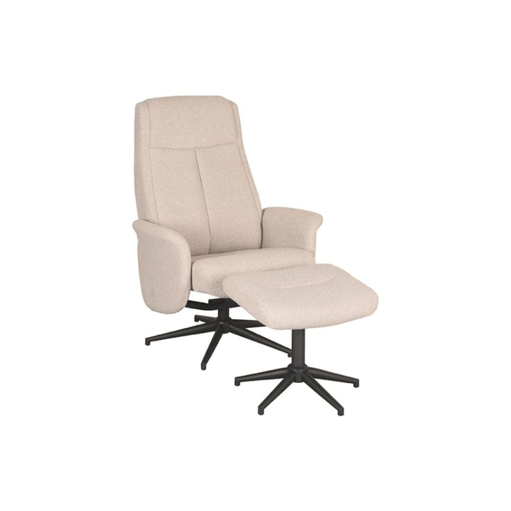 Fauteuil Sam met hocker in een beige boucle stof van Label51 nu bij HUUS voor de beste prijs