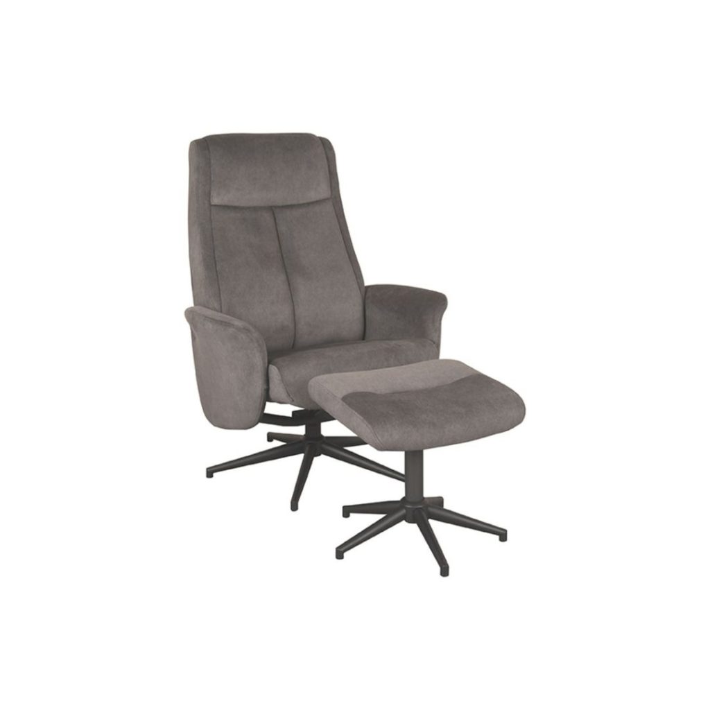 Fauteuil Sam met hocker in een antraciet stof van Label51 nu bij HUUS voor de beste prijs