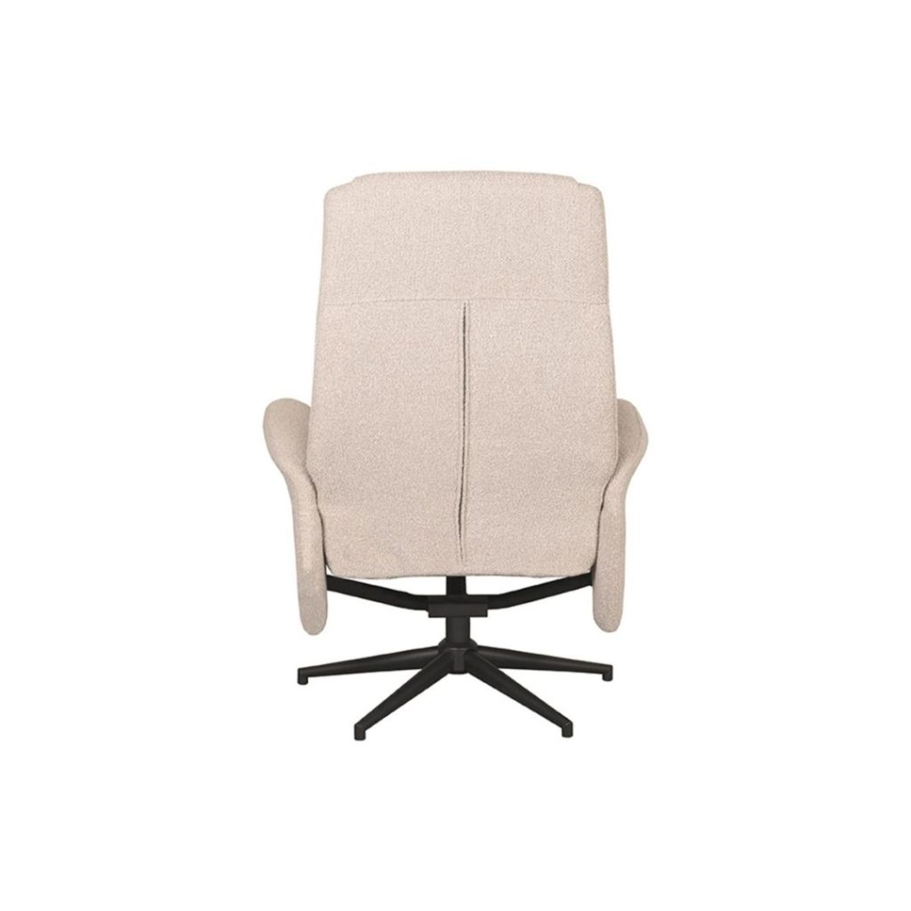Achter aanzicht fauteuil Sam met hocker beige boucle LABEL51