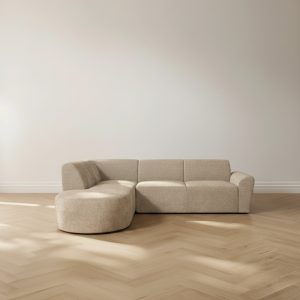 Comfortabele beige hoekbank Espen van Label51, met afgeronde hoeken.