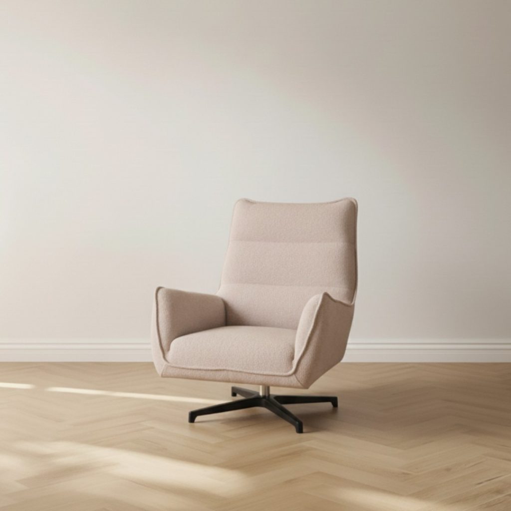 Draaifauteuil Rodia in een naturel bouclé stof is de eye-catcher voor ieder modern interieur.