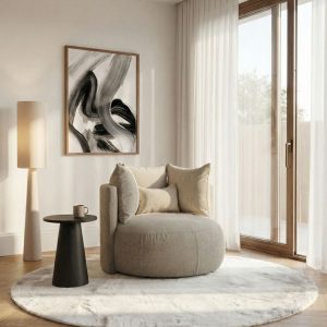 Een japandi interieur met de perfecte relaxfauteuil Rosa in de kleur naturel.
