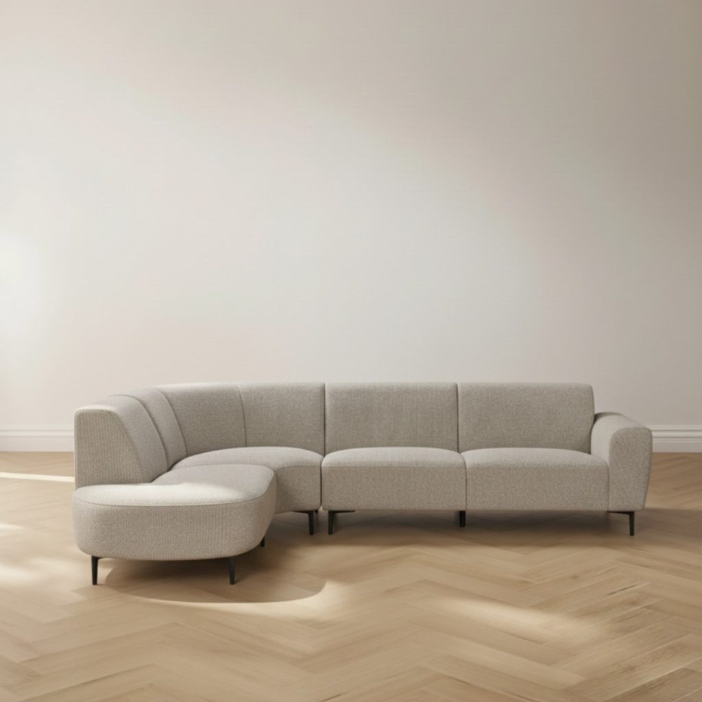 Beige hoekbank Mauro van HUUS voor in een modern interieur.