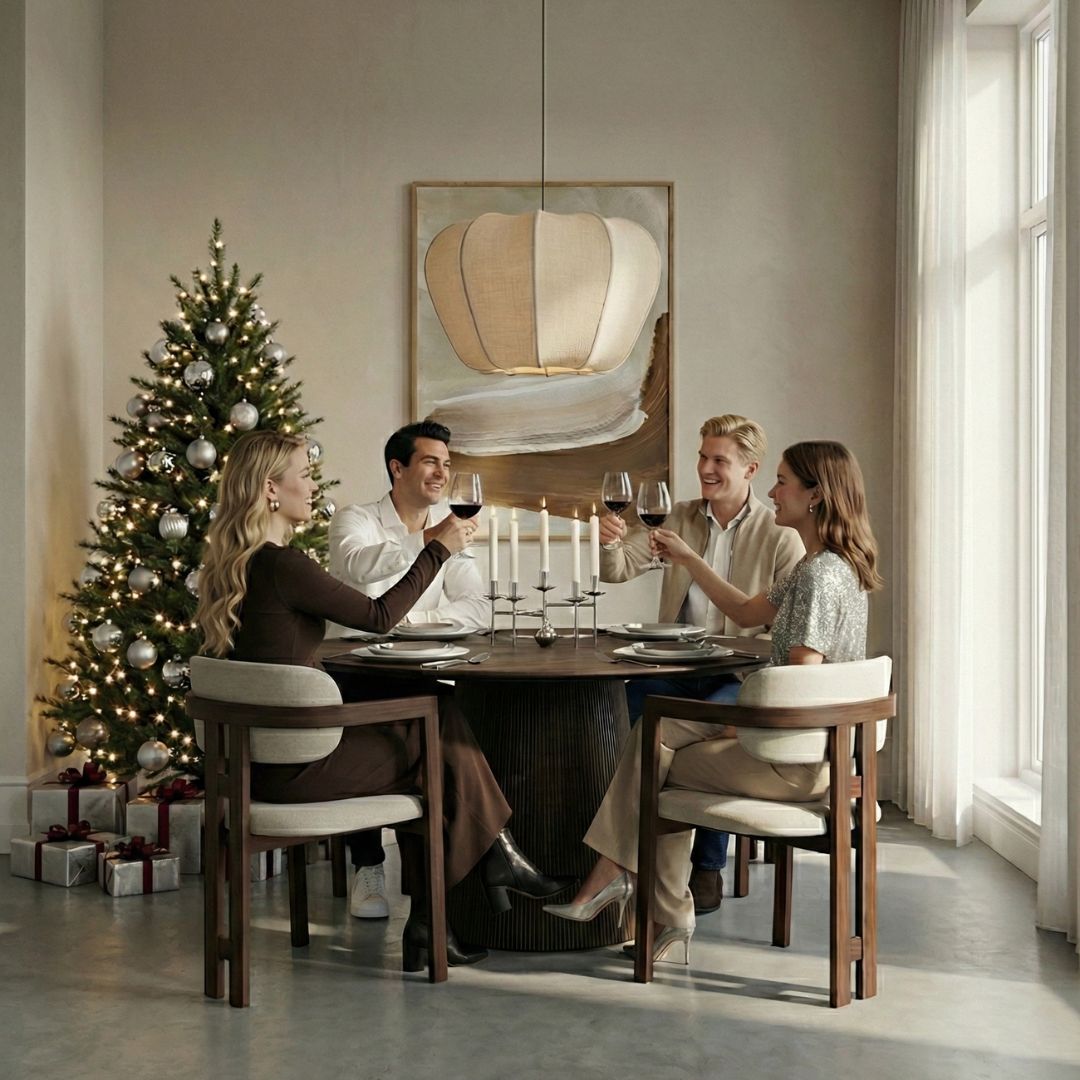 Gezellig kerstdiner met cadeaus, eten en meubels van HUUS.