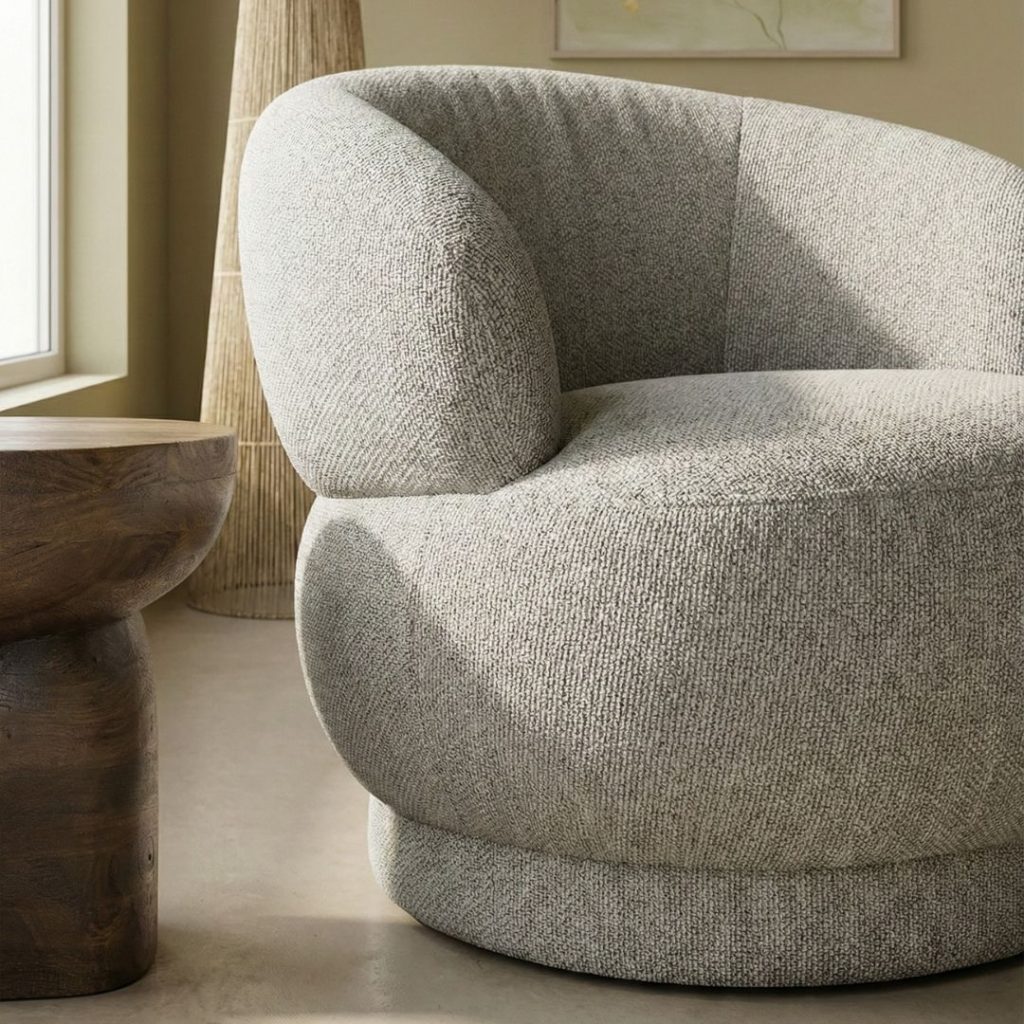 Draaifauteuil Alvito van LABEL51 in een rijke bouclé stof