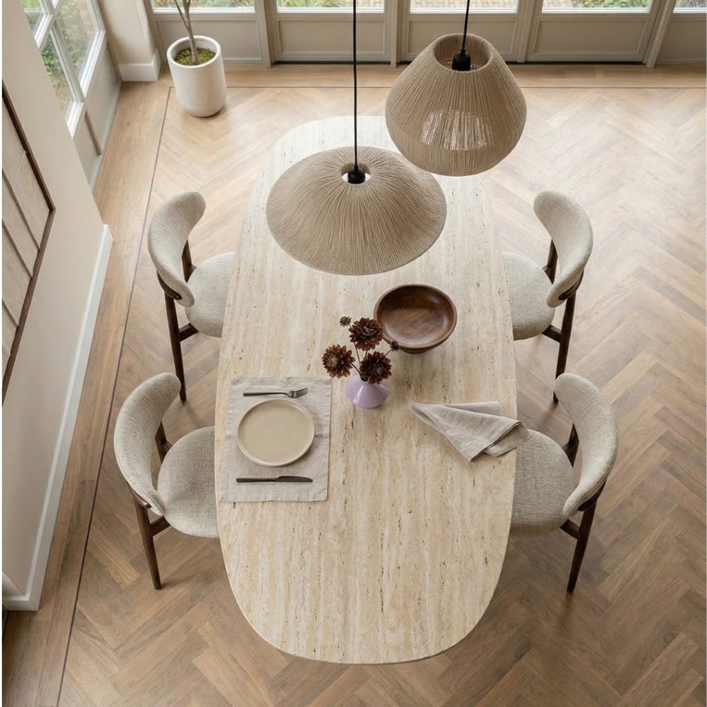 travertin blad mara eettafel van HUUS Premium Collectie