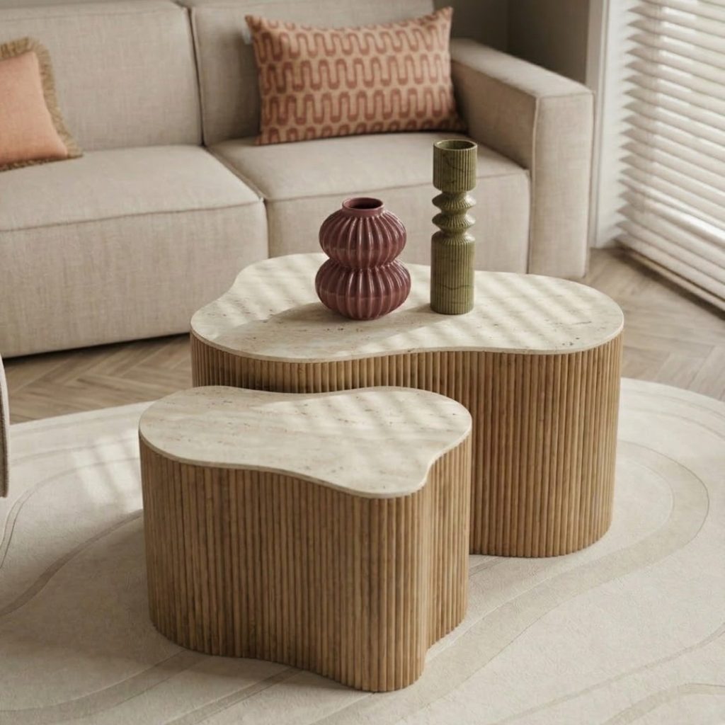Salontafelset Mara travertin van HUUS Premium Collectie