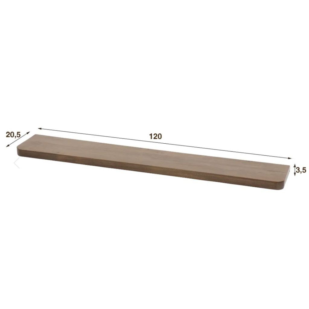 Foto met alle afmetingen van wandplank 120cm