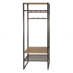 Garderobemeubel Brownie hout met stalen frame in bronskleur en eikenhoutlook planken op witte achtergrond