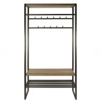 Garderobemeubel Brownie hout met stalen frame in bronskleur en eikenhoutlook planken op witte achtergrond