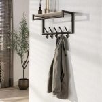 Kapstok Brownie met roede met opgehangen jassen, tassen en accessoires, praktische en stijlvolle wandkapstok