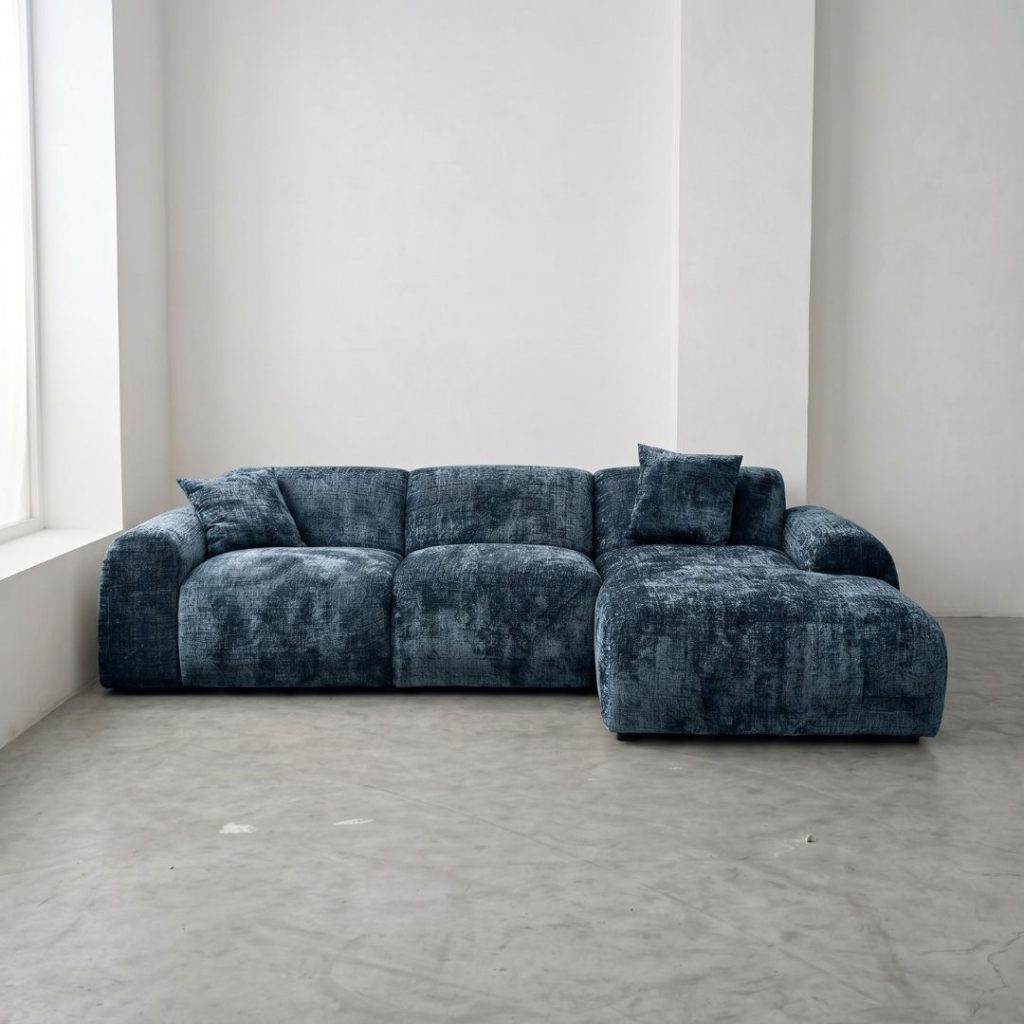 Hoekbank Cloudy chenille donkerblauw rechts