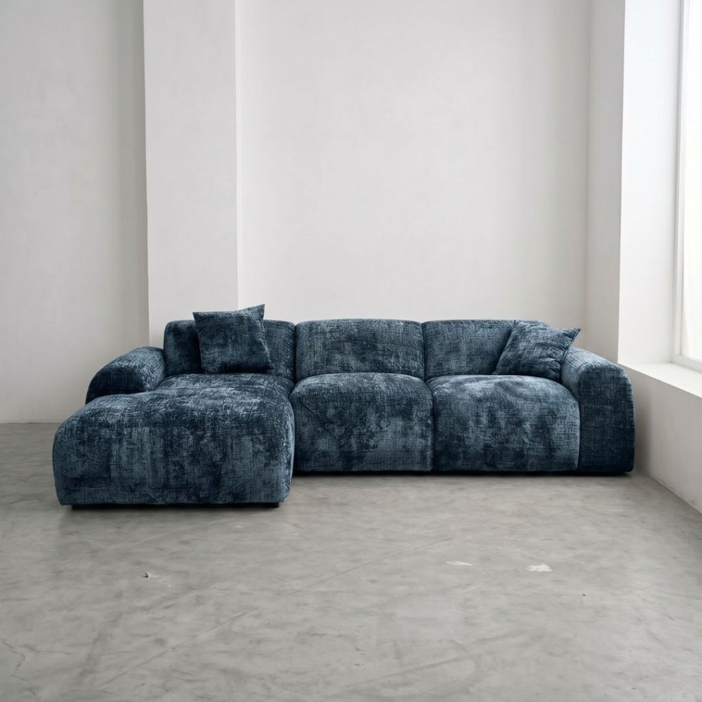 Hoekbank Cloudy chenille donkerblauw links