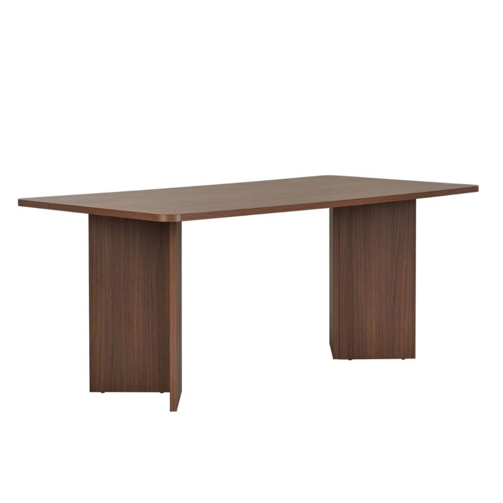 Eettafel keiko in de kleur walnoot getoond op witte achtergrond, japandi stijl