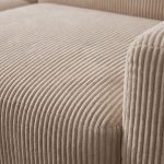 Close-up van de brede beige ribstof met comfortabele afwerking