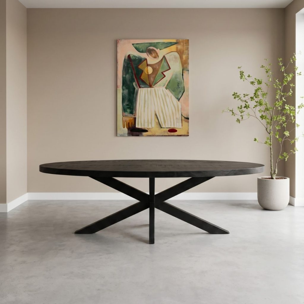 Eettafel Apeldoorn ovaal van 240cm gemaakt van zwart mangohout