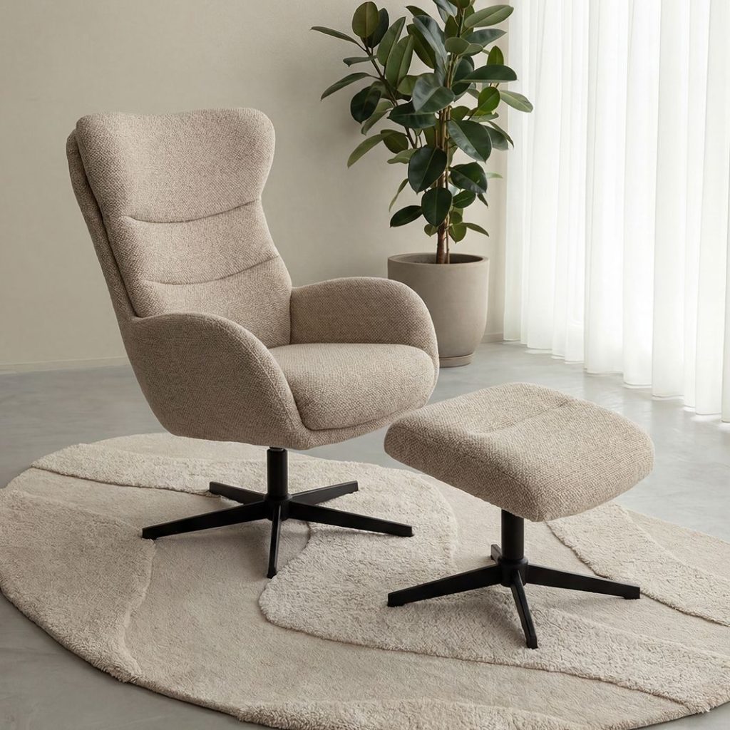 Draaifauteuil Malmo van LABEL51 in een naturel boucle stof.