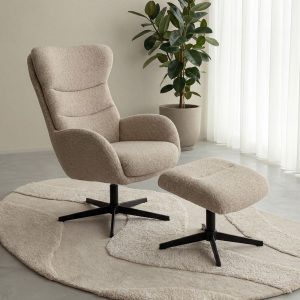 Draaifauteuil Malmo van LABEL51 in een naturel boucle stof.