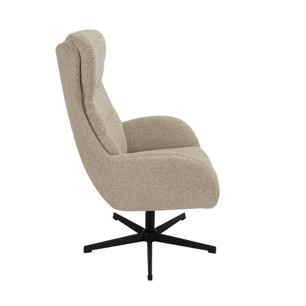 Draaifauteuil Malmo van LABEL51 in een naturel boucle stof en inclusief hocker!