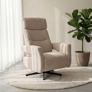 Elektrische relaxfauteuil Tampere van LABEL51 in een naturel boucle stof nu verkrijgbaar op HUUS.nl.