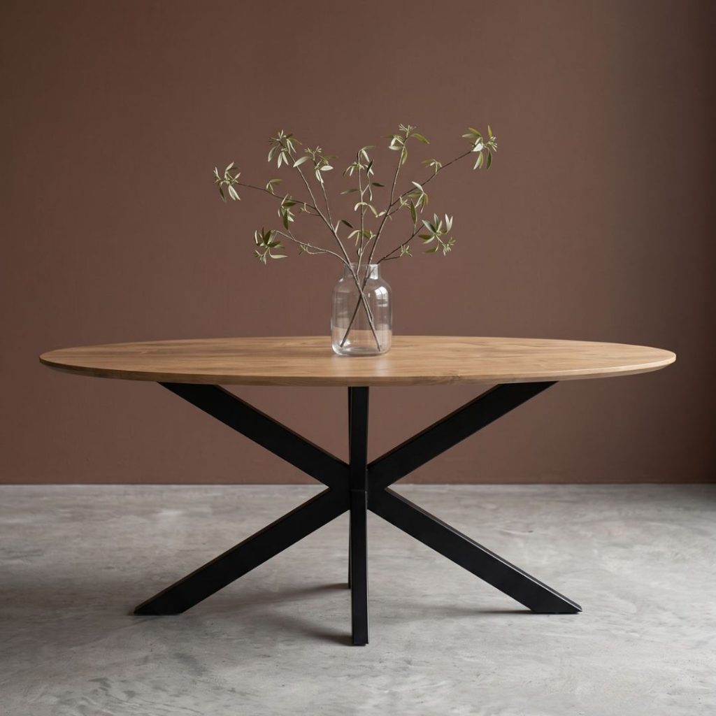 Ovale eettafel Madrid 220 cm van gezandstraald mangohout met natuurlijke houtnerf.