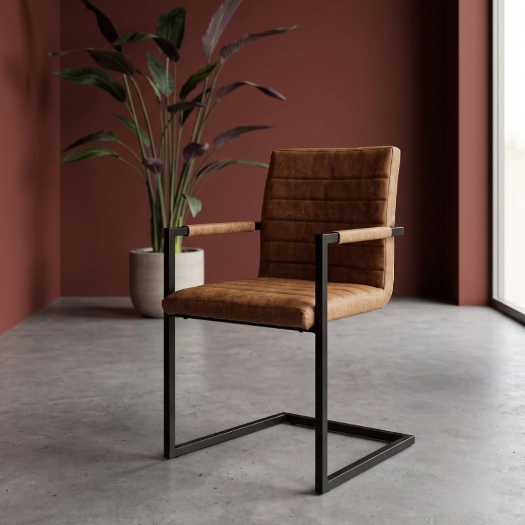 Combideal van eetkamerstoel Nine en eettafel Iris, betaalbare combinatie voor in een industrieel interieur.