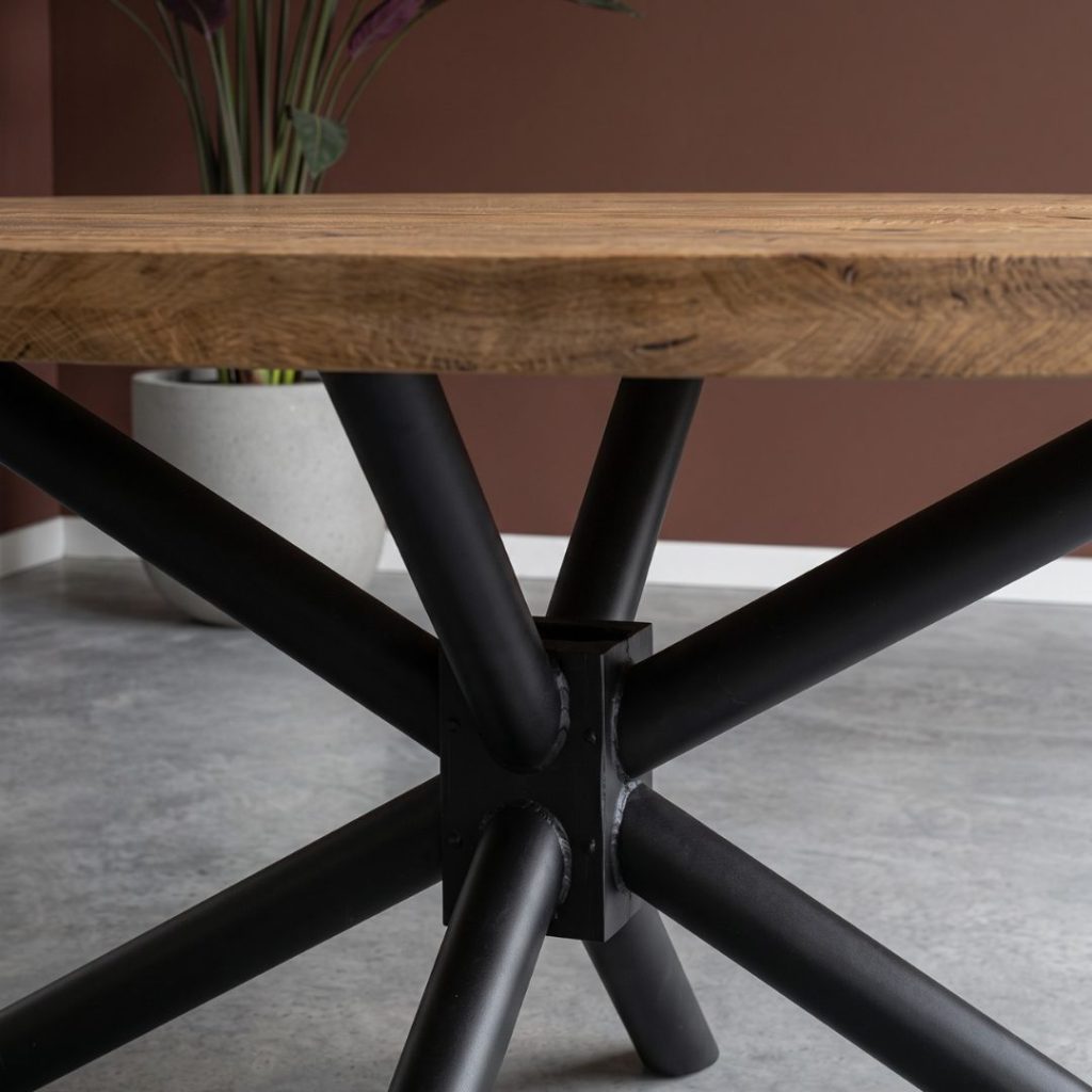 Metalen ronde spinpoot van eettafel Iris ovaal