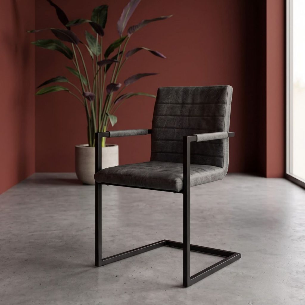 Combideal van eetkamerstoel Nine antraciet en eettafel Iris, betaalbare combinatie voor in een industrieel interieur.