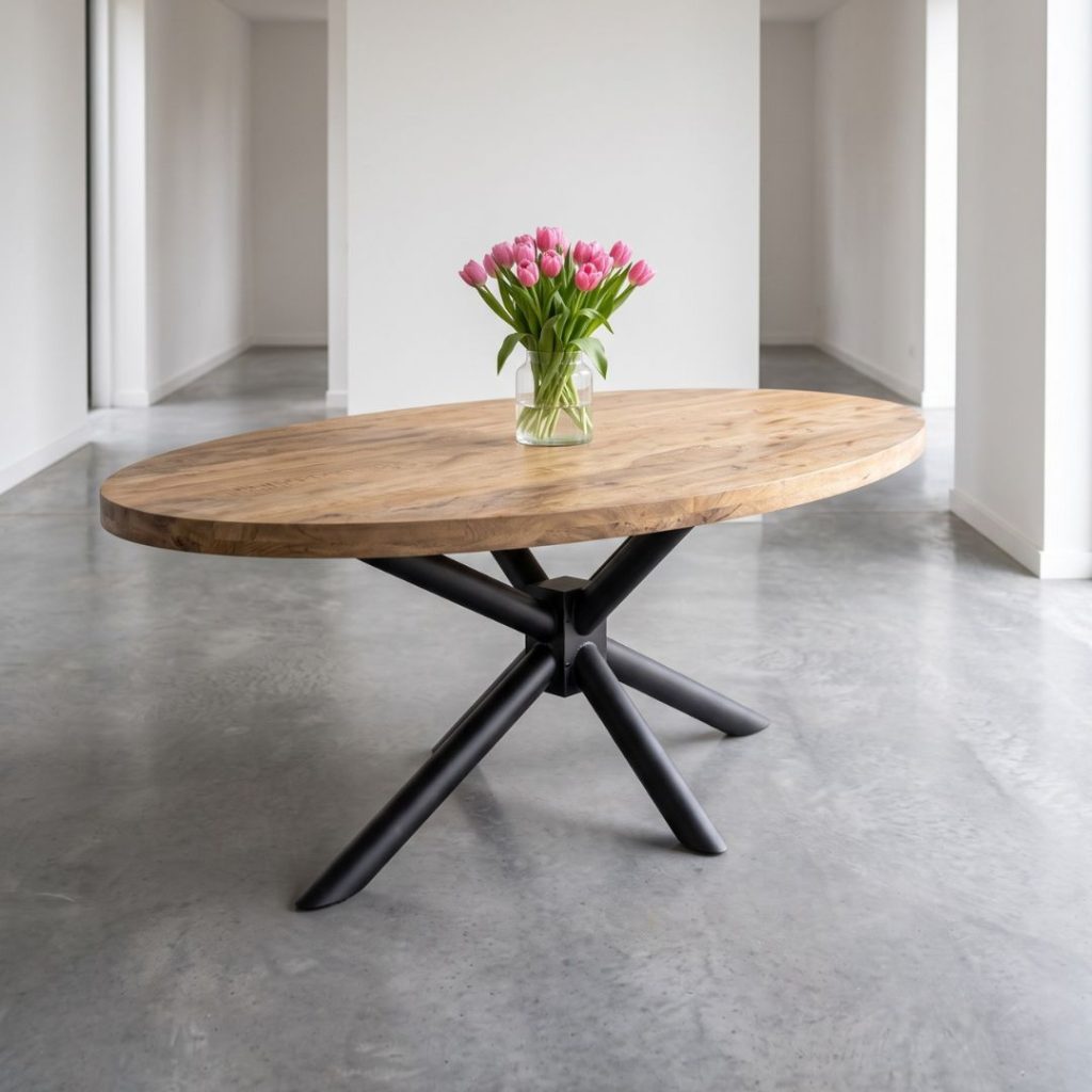 Robuuste eettafel iris van mangohout nu voor maar €500 met 6 eetkamerstoelen dali